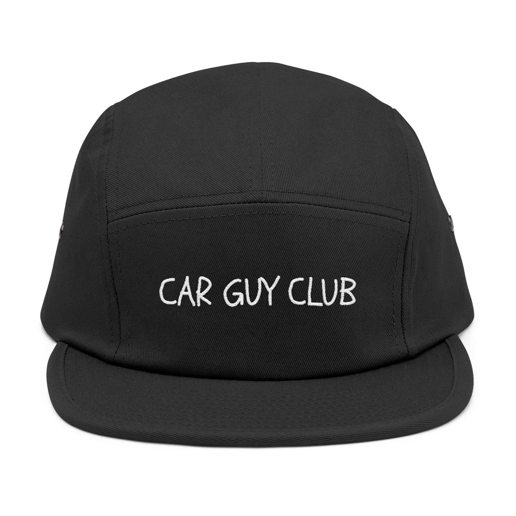 Black cap with 'CAR GUY CLUB' text on a white background