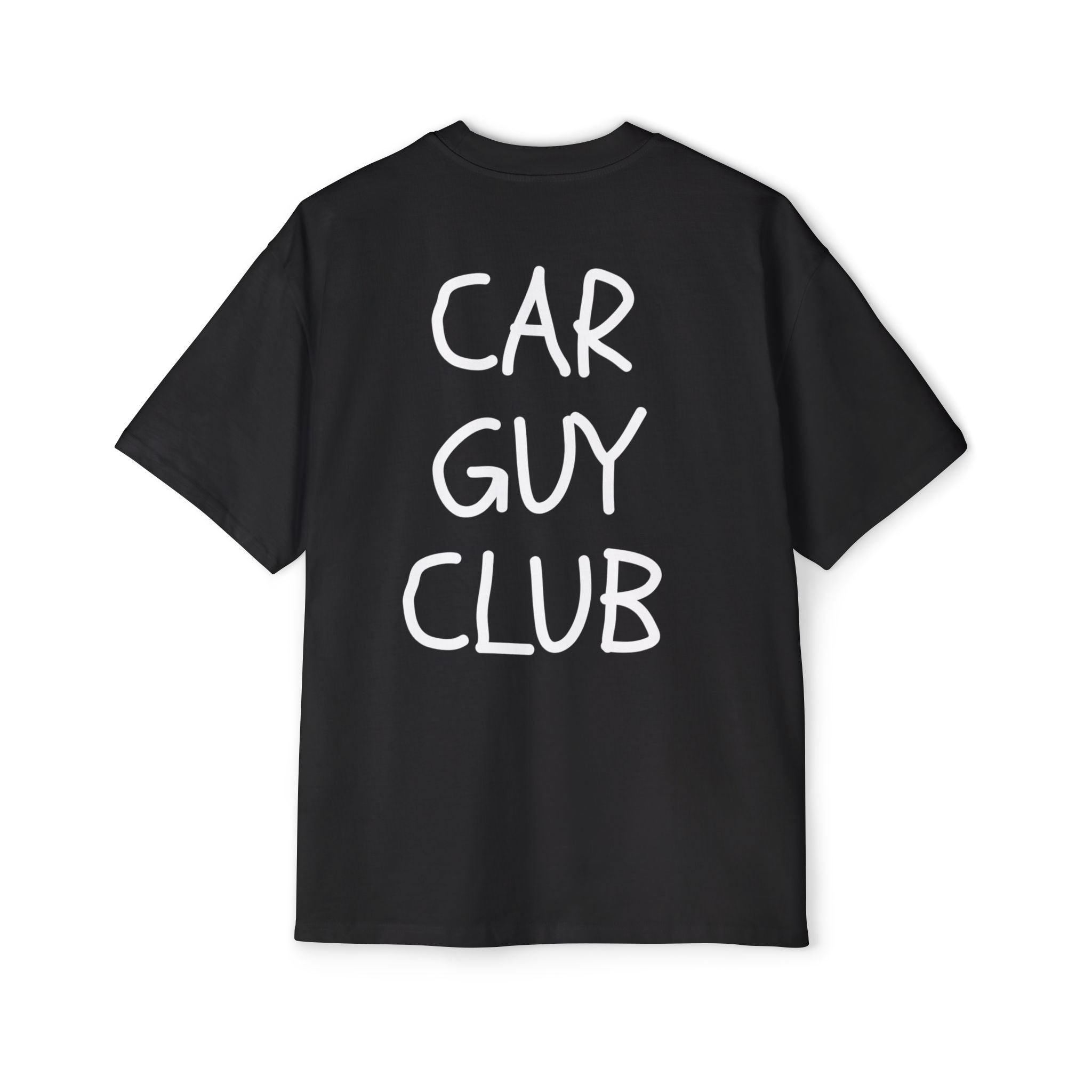 Black t-shirt with 'CAR GUY CLUB' text on the back against a white background